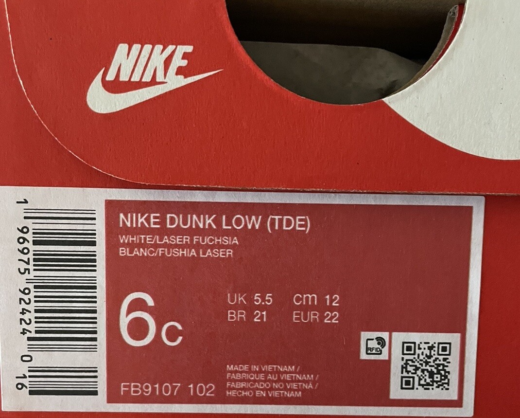 New Nike Dunk Low TD Size 6c Toddler Baby Fuchsia White