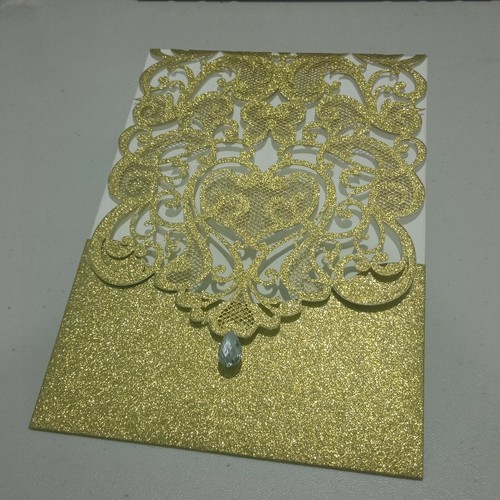 Glitter Laser Cut Wedding Invitations Pocket Card with Envelope 1/10/30/50/100 - Picture 3 of 5