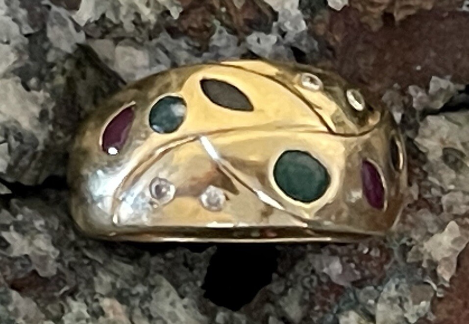 14K Solid Yellow Gold Diamond Ruby Emerald Sapphi… - image 7