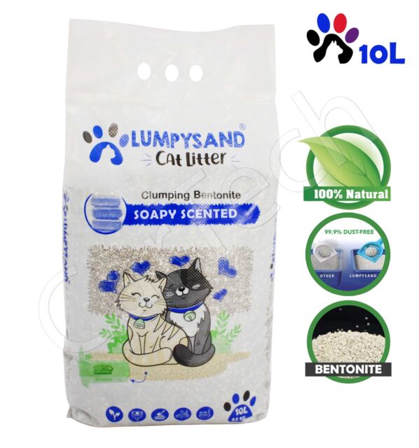 CLUMPING CAT LITTER SOAPY SCENTED 10L ABSORBENT %100 NATURAL BENTONITE
