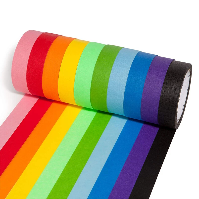 10 Pcs 20m 0.75cm Colored Masking Tape Rainbow Color Easy Tear Home Decoration