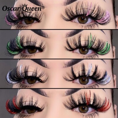 Glitter 5D Colored Lashes Wholesale Natural Colorful False Mink Eyelashes Bulks