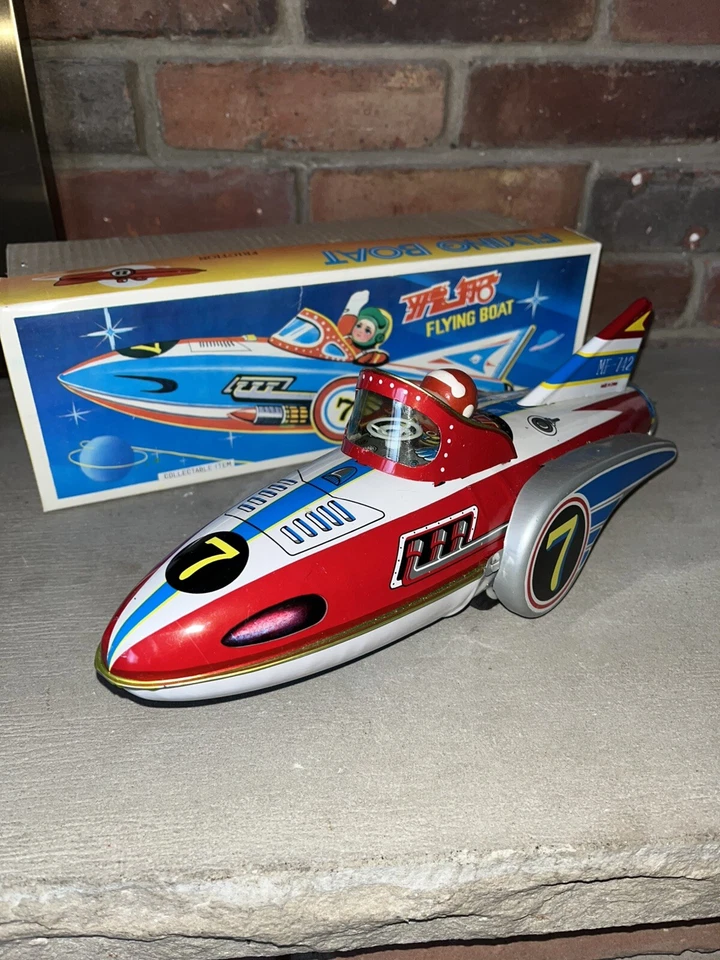 Juguete clásico de hojalata de fricción con caja original NOS Flying Boat excelente estado Foto 3 de 3