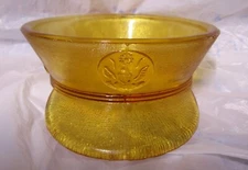 Vintage WWII Era Amber Glass Military Hat Trinket Dish Eagle Emblem  ( No Lid )