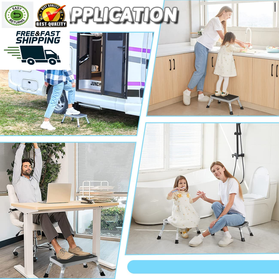 3 Levels Adjustable Folding Step Stools for Adults Sturdy Metal RV Step Stool eBay
