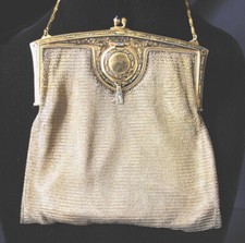 Antique Gold Filled Fine Mesh Purse, Unique Closure, Decorative Frame  Chain