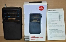 Encore TV/FM Weather Band Radio Handheld Model #EB16199 opened box, Mint Cond.