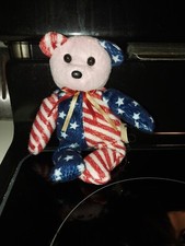 Ty 1999 Spangle Beanie Baby American flag bear with pink face