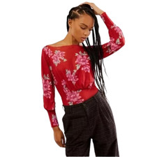 Free People Intimately Undercover Printed Bodysuit Red Mesh Floral Romantic XS