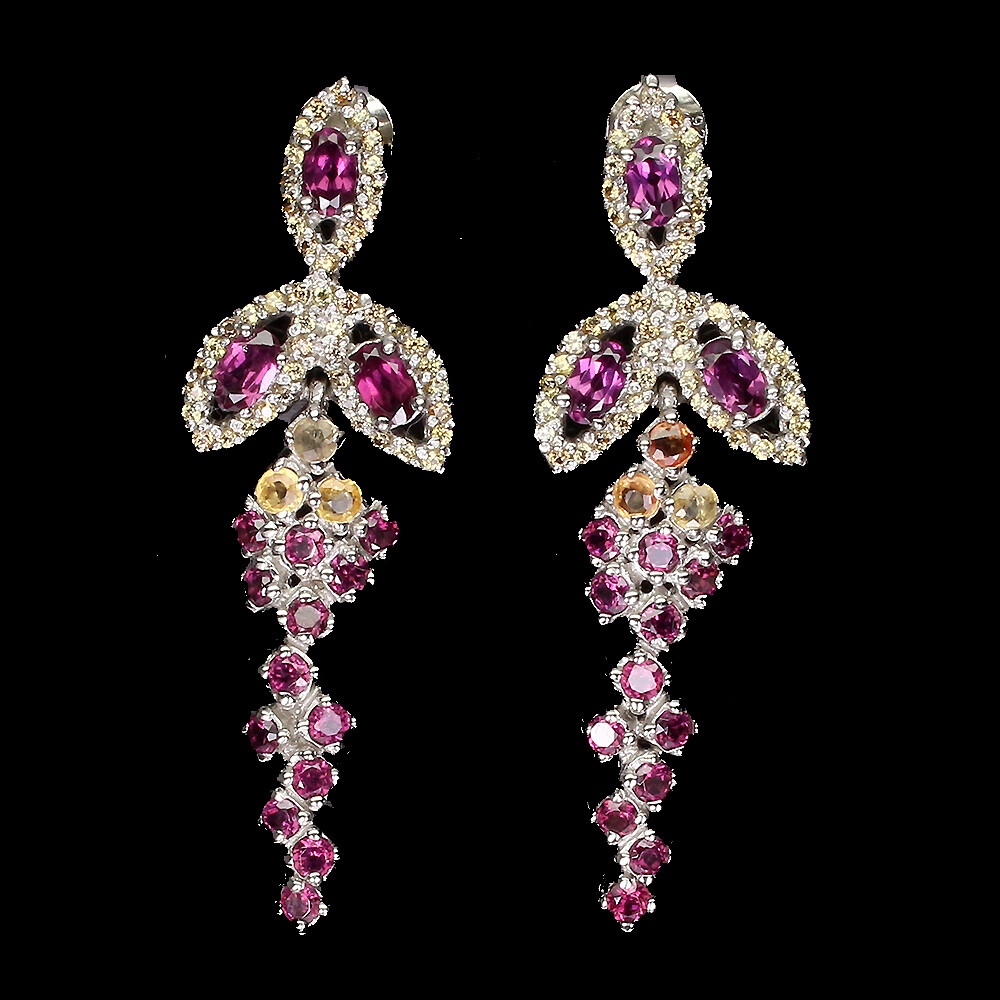 Pendientes De Plata Esterlina 925 Ovalados De Granate Rhodolita Y Zafiro Joyería