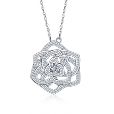 LG ROSE .925 STERLING SILVER CZ STONE PENDANT NECKLACE CHAIN JEWELRY GIFT SS2062