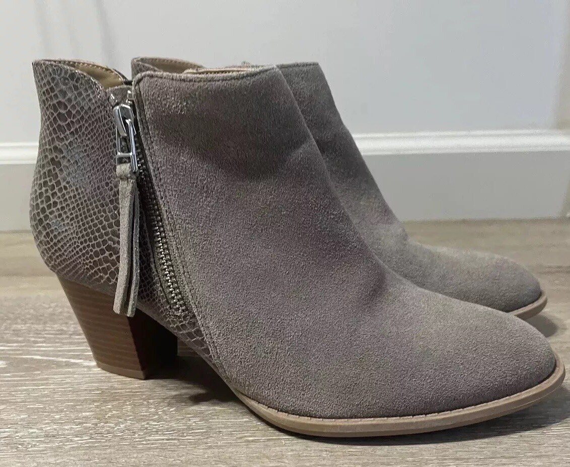 VIONIC Anne Gray Snakeskin Suede Zip Ankle Booties Size Fall