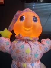 Vintage 1988 Hasbro Glo Worm Pink Stars Plush Doll Tested Works Glow Worm