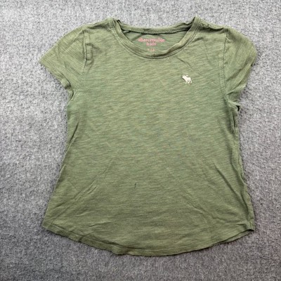Abercrombie Kids T-Shirt Kids 7/8 Olive Green Slub Knit Moose Logo Tee