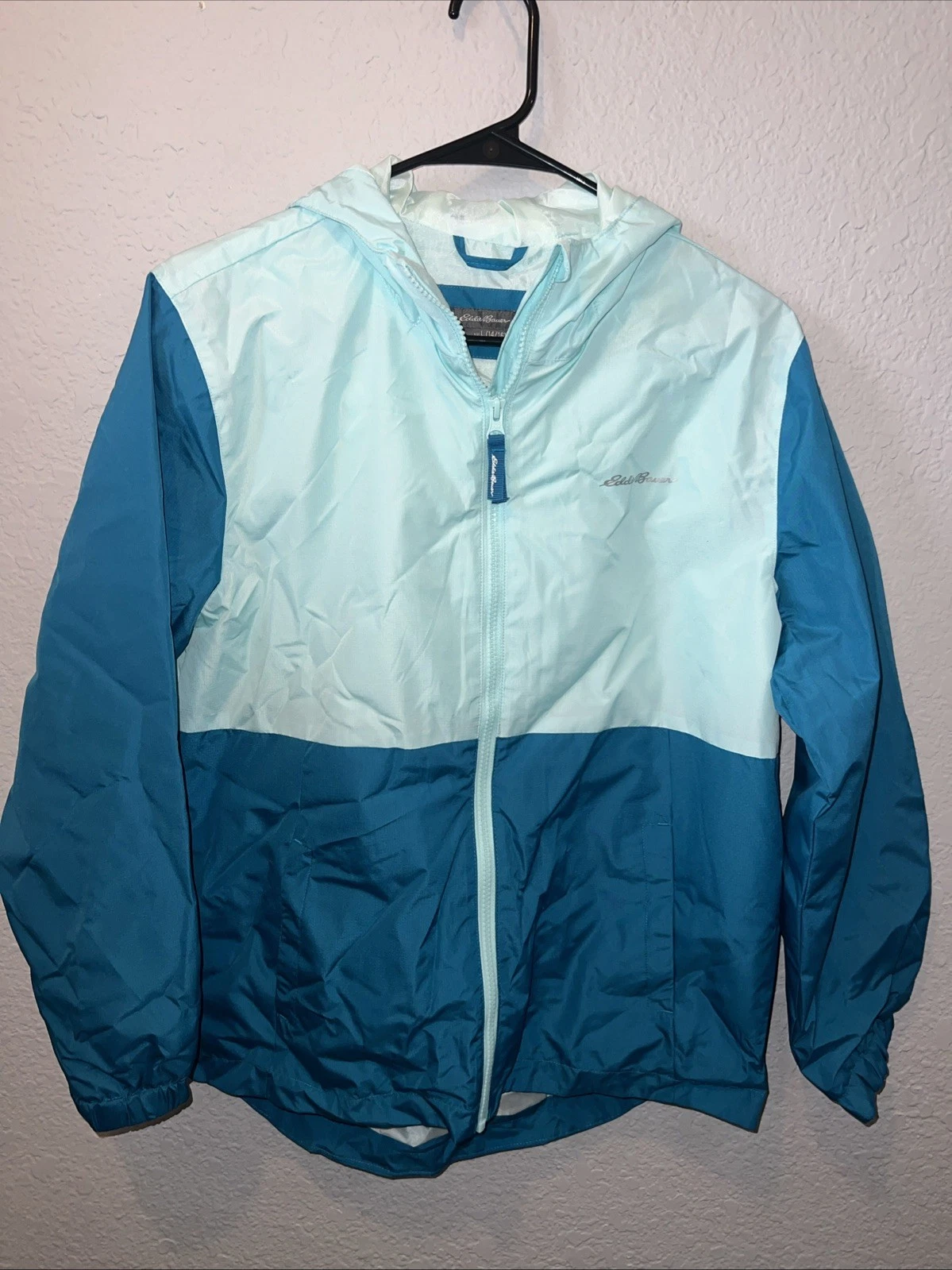 Eddie Bauer Jacket Kids L (14/16) Full Zip Hooded Windbreaker Blue Grading