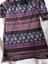 Ladies Multicoloured Shift Dress Long Sleeved With Criss Cross Back Sz M