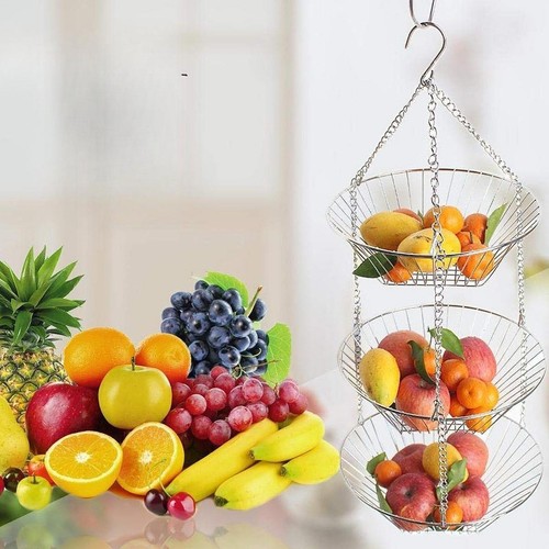 3 Tier Fruit Hanging Basket Wire Organizer for Countertop Living - Bild 6 von 6