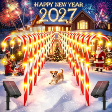 24-Pack Solar Christmas Candy Cane Pathway Lights Xmas Outdoor Garden Lamp US