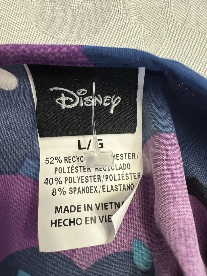 Disney Size Large Eeyore Rain V Neck Scrub Top Winnie The Pooh Purple Blue New - Image 3 of 4