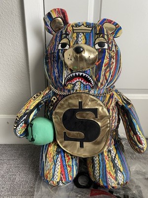 Sprayground Bear Large Backpack Multicolor Gold Striped Dollar Sign Limited Ed