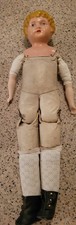 Minerva Germany Antique Tin Head And Leather Boy Doll 19"