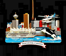 Vancouver Canada Ornament 2D Waterfront City Skyline Color Brass Whale Sea Plane
