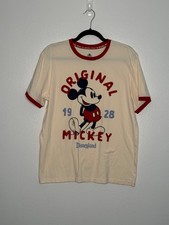 Disneyland Original Mickey Ringer Tee Womens Medium Cream Red Graphic Shirt