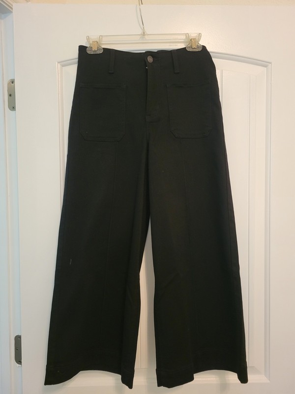Lands End Women's 4P High Rise Wide Leg Crop Black Denim Jeans