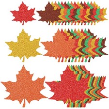 90 PCS Fall Maple Leaves Printed Glitter Paper Leaf Cutouts Bulletin Board