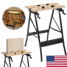 Folding Sawhorse Worktable 4 Bench Dogs Adjustable for Woodworking Projects USA
