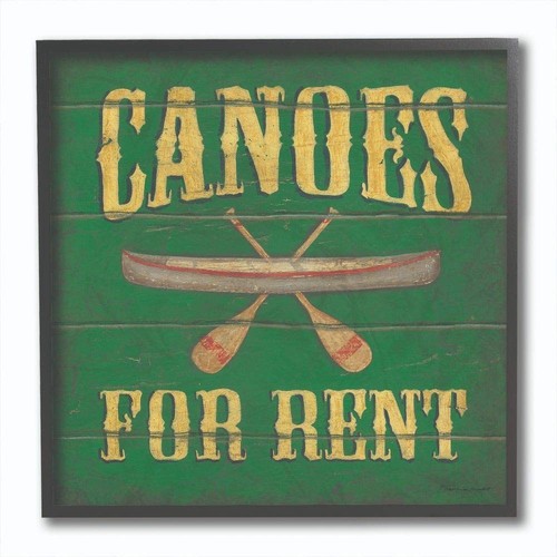 Canoes for Rent Country Home Yellow Green Word Painting Black Framed Wall Art...