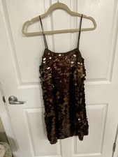 A New Day Sleveless Chocolate Color Sequin Mini Dress Medium Party Shift 