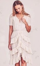 LoveShackFancy Tiered Victorian Ruffle Peasant Midi Dress Farmhouse Ivory Size 2