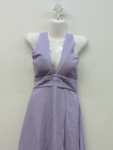 Vestido largo formal plisado de gasa con cuello halter línea A para mujer 0 púrpura - Imagen 3 de 7