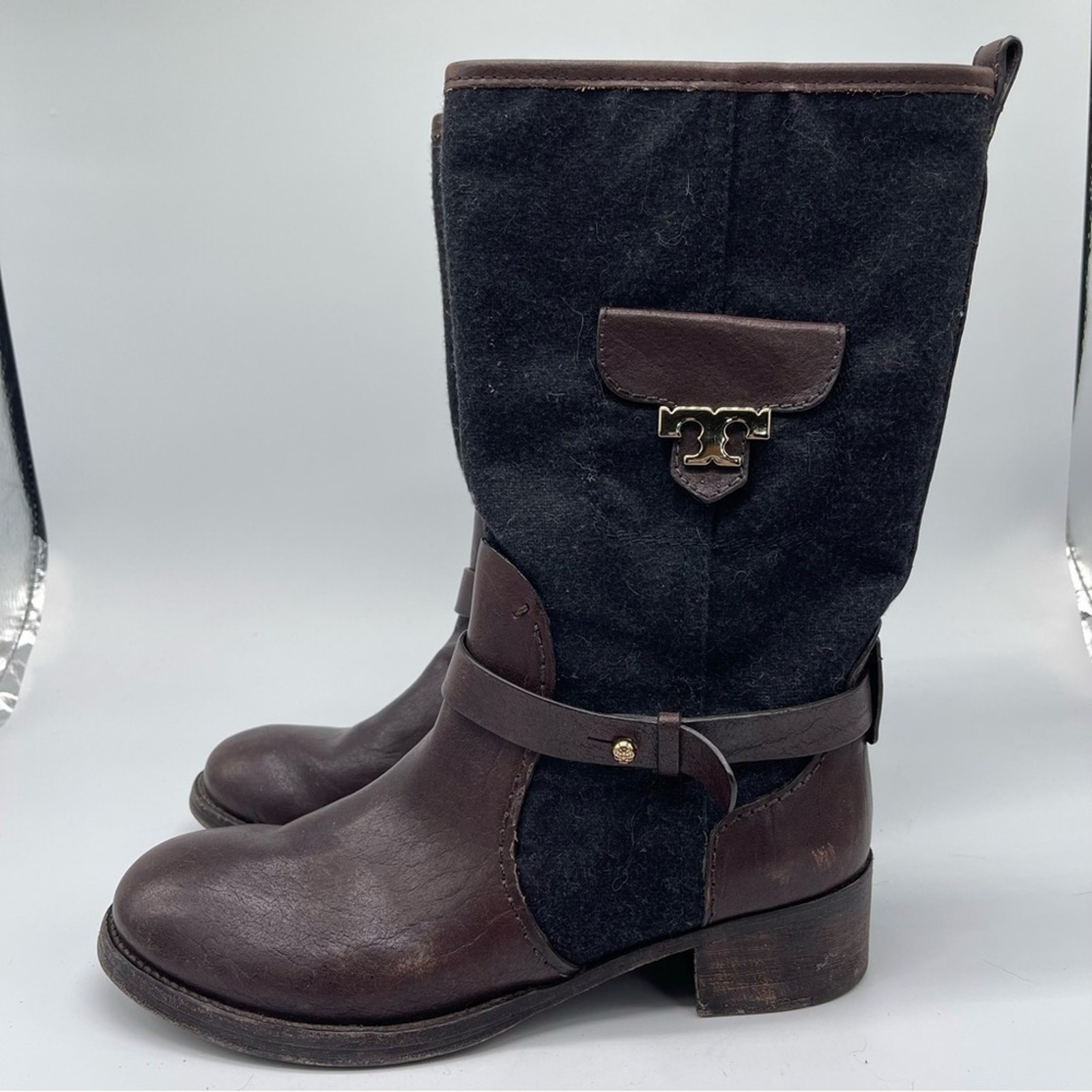 Tory Burch, Leather and Wool Travel Boots, Size 8M. Leather Sole. Excellent cond thumbnail 2