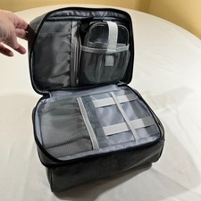 Gray Tech Organizer Bag Double Layer Travel Cable Management Case Electronics