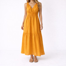 Anthropologie Yellow Tiered Max Dress Sleeveless V Neck Size XS