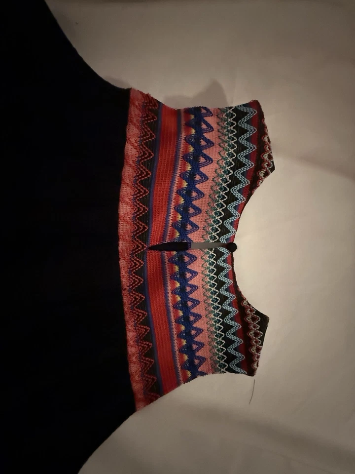 C & C California Black Sleeveless Shift Dress Embroider Aztec Pockets L Casual - Image 3 of 4