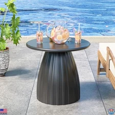 Round Metal Patio Outdoor Side Table, Steel Outdoor Accent Table, Black Small