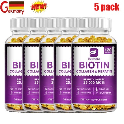 5*Kollagen&Biotin-Kapseln 2500mcg -Antioxidans, Anti-Aging, Hautverjüngung