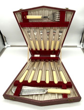 ART DECO Fischbesteck Set 6 Personen Versilbert & Bakelit Box  gepunzt England
