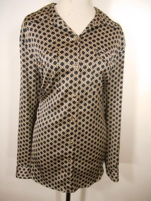 Beautiful Women's 2X Jones New York Black Geometric Design LS Button Blouse