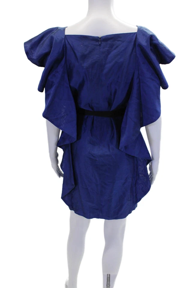 Mini Vestido Robert Rodriguez Etiqueta Negra Mujer Cuello Cuadrado Volantes Azul Talla 8 Foto 3 de 4