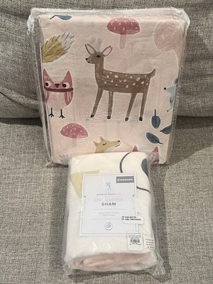 NEW Pottery Barn Kids Willa Woodland Twin Duvet & Owl Cuddle Standard Sham, Bird