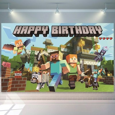 Pixel Games Hintergrund Minecraft Kinder Geburtstags Party Deko Spiel Banner