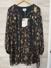 NWT Sézane Silk Mini Dress Green With Gold Floral Accent Women’s Size 38 /Medium