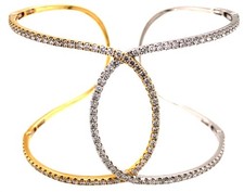 LARGE 2.98CT DIAMOND 18KT 2 TONE GOLD 3D OVAL LOVE KNOT FLEXIBLE BANGLE BRACELET