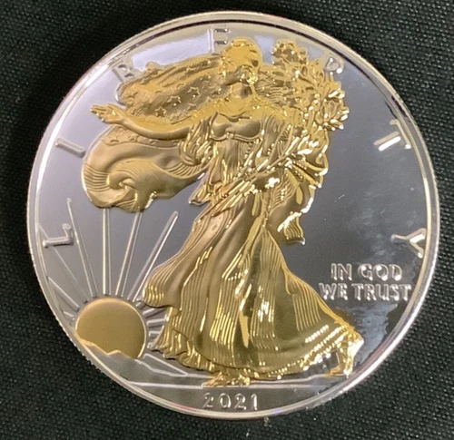 2021 Silver Eagle ENHANCED with GOLD Uncirculated in great condition!!!