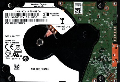 WD20SDZW-11JJ8S0 S/N: WXV1A WESTERN DIGITAL 2TB THAILAND MAY 2019
