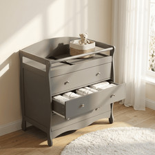 Baby Changing Table 3 Drawer Wooden Dresser Grey Nursing Station Nursery Cabinet